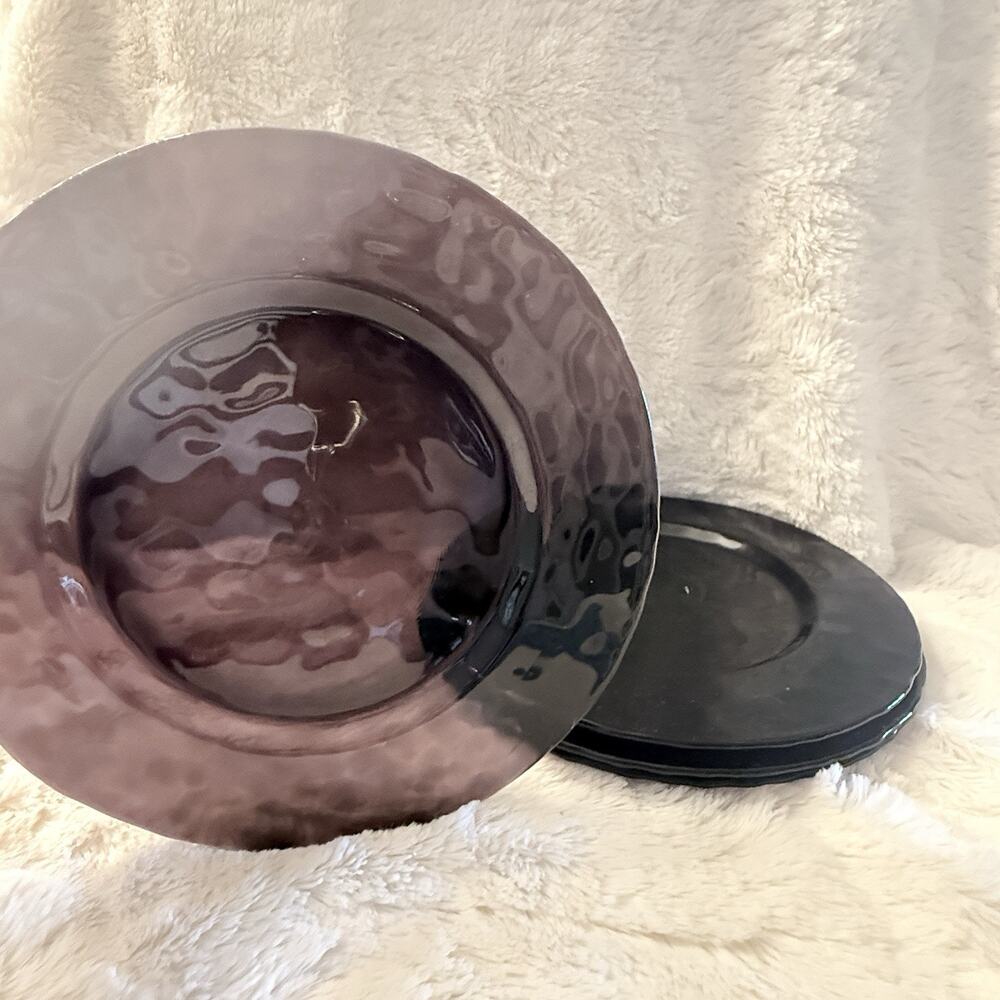Set Of 4 Studio Bormioli Rocco Palatina Amethyst Purple Hammered Salad Plates